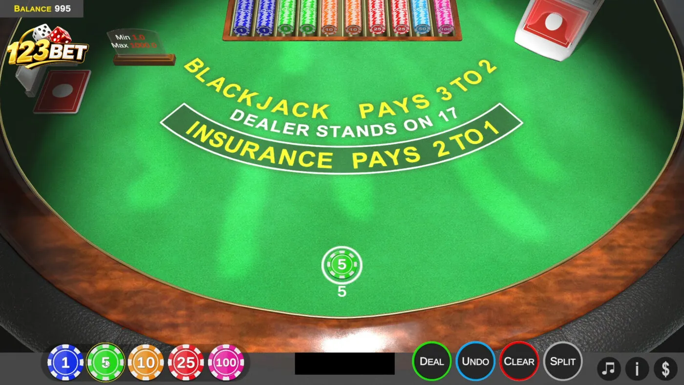 Giao diện bàn Blackjack 123bet và cách tính điểm quân bài