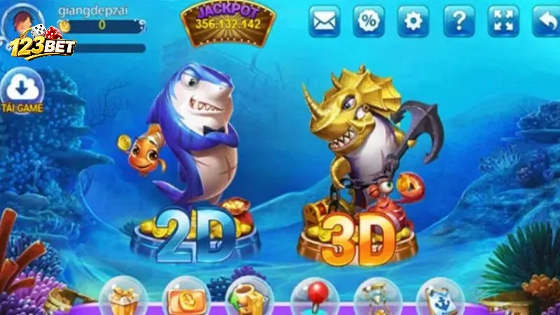 Giao diện đại dương trong game Bắn Cá 2D